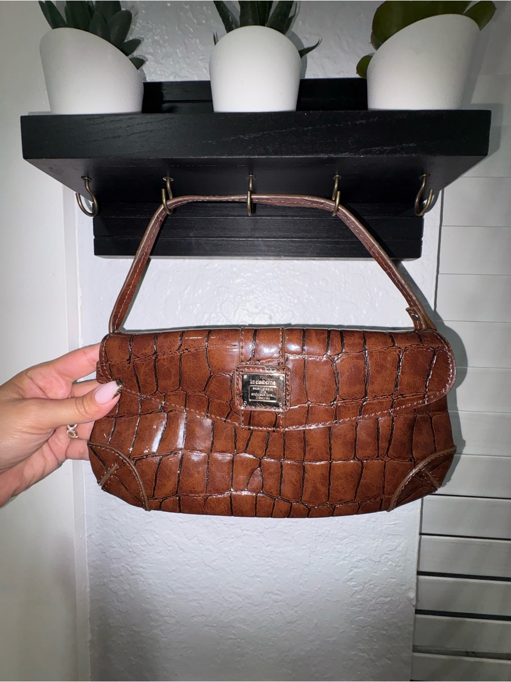 Liz Claiborne Brown Croc-Embossed Mini Shoulder Bag